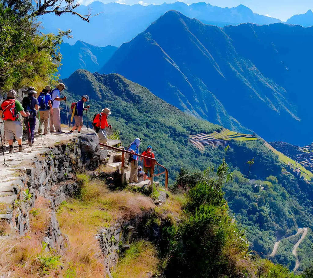 Short Inca Trail trekkers arriving at Machu Picchu entrance after the 2-day route